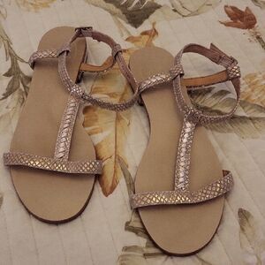 Jack Rogers Gold Snake Skin T-Strap Sandals